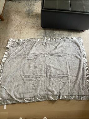 Giraffe at Home Silver Satin-Trim Plush Blanket